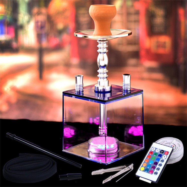 Wholesale Shisha Smoking Square Sheesha Acrylic Portable Ice Led Light Hukkah Hookahs Chicha For Sale Narguile With Led Light