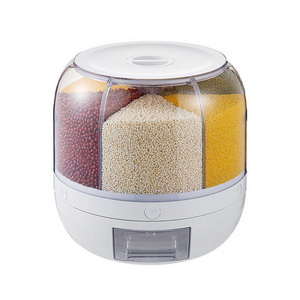 Kitchen Storage Container Box Rotating Dry Food Rice Dispenser 6-Grid Rotary Grain Buckets Rice Container Storage With Lid