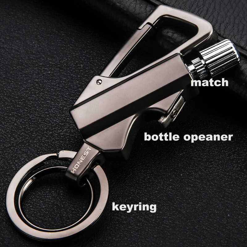 Multi Function Mini Rechargeable Bottle Opener Metal Matchstick Match Oil Lighter Holder Keychain With Lighter Keychain Holder