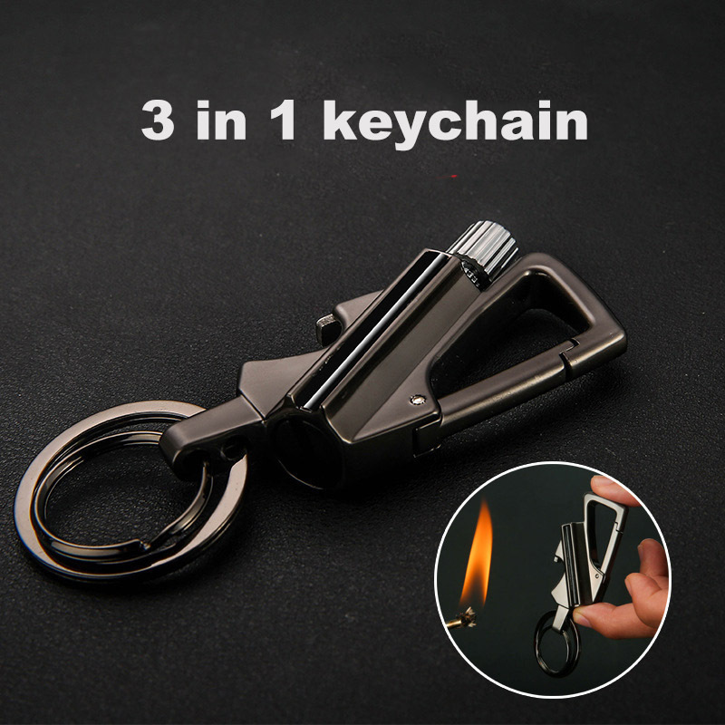 Multi Function Mini Rechargeable Bottle Opener Metal Matchstick Match Oil Lighter Holder Keychain With Lighter Keychain Holder