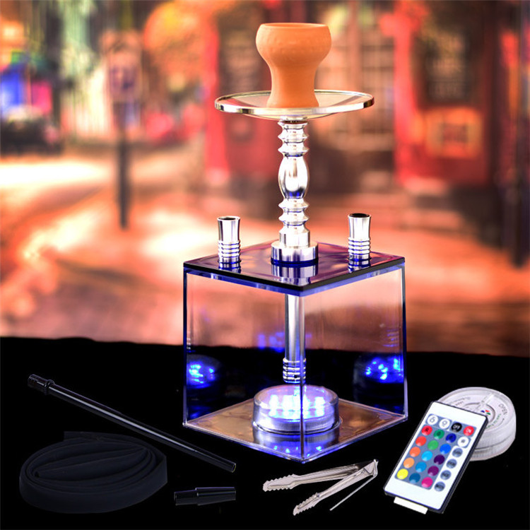 Wholesale Shisha Smoking Square Sheesha Acrylic Portable Ice Led Light Hukkah Hookahs Chicha For Sale Narguile With Led Light