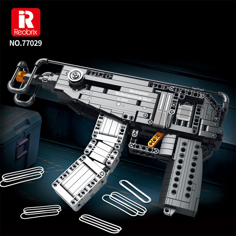 Reobrix 77029 Submachine Gun Model Building Blocks Kit Toy Creative Moc Scorpion Pistol WW2 Military Weapon Firearms Bricks Toys