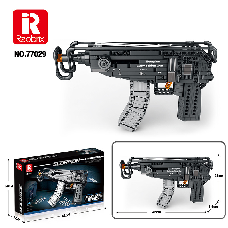 Reobrix 77029 Submachine Gun Model Building Blocks Kit Toy Creative Moc Scorpion Pistol WW2 Military Weapon Firearms Bricks Toys