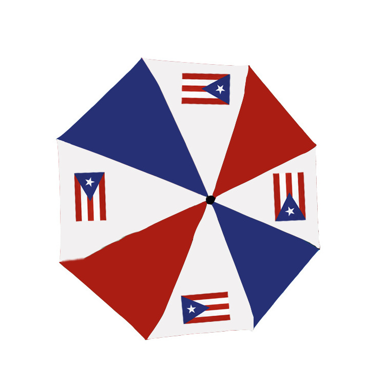 2022 Customize Portable Three Folding 190T Pongee Rain Automatic Umbrella Flag Puerto Rico for Outdoor Event and Election