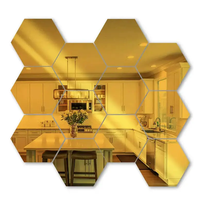 Wholesale Custom 12set Wall Stickers 3D Acrylic Mirror Sheets Hexagon Wall Mirror Stickers For Living Room