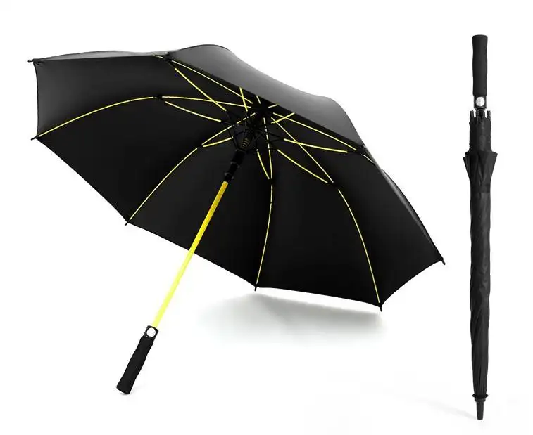 Custom Logo Automatic Fashion Colorful Long Straight Black Rubber Rain Golf Umbrella for Gift