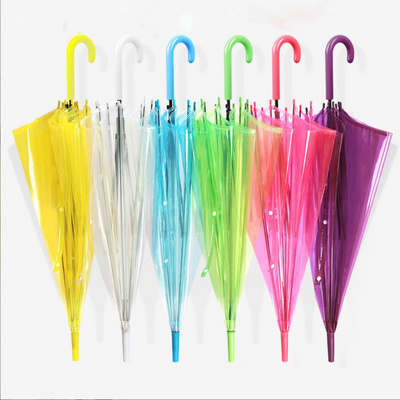 Wholesale logo-printable color transparent umbrella straight pole long handle transparent umbrella for advertising gifts