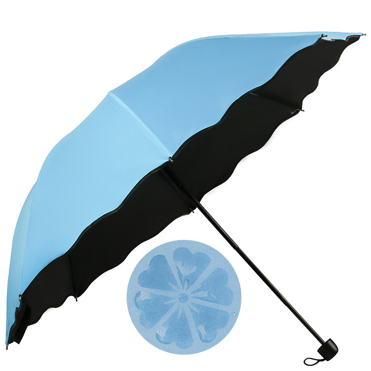 Wholesale Factory Clear Colorful UV Straight Folding Sun Rain Umbrella Custom Logo Magic Water Met Flower umbrella