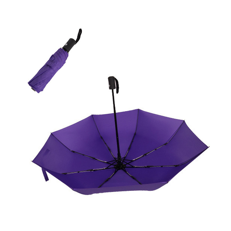 Wholesale Custom Outdoor 21 Inch Purple Three Fold One Click Commercial Advertising Automatic Folding Umbrellas for the Rain