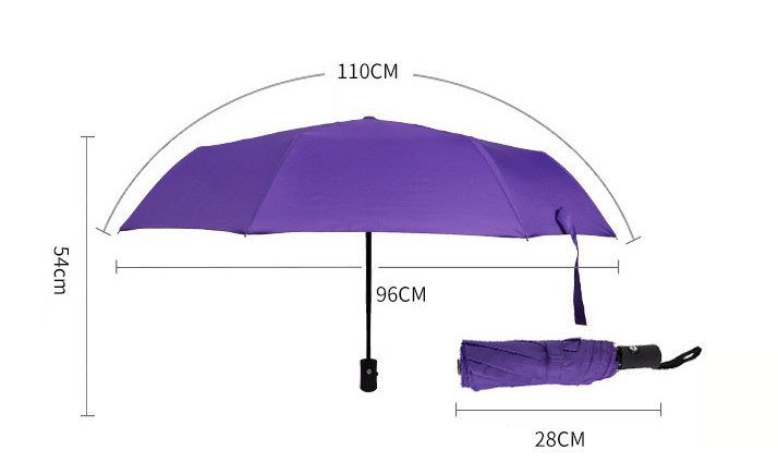 Wholesale Custom Outdoor 21 Inch Purple Three Fold One Click Commercial Advertising Automatic Folding Umbrellas for the Rain