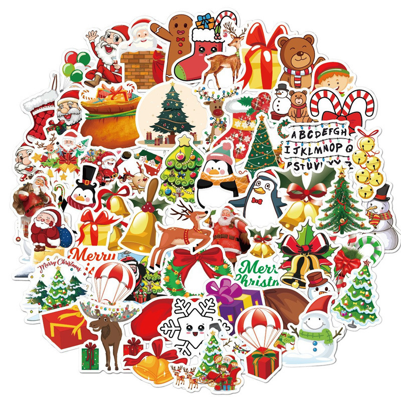 Cross Border Cartoon Graffiti Old Man Tree Snow PVC Christmas Window Sticker Small 50 PCS For Festival Avtivities