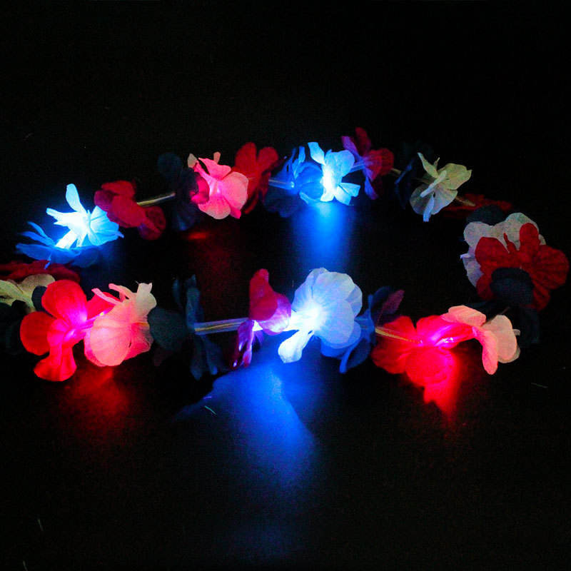 Light Up Leis Necklace Hawaii Christmas Led Light Necklace Hawaiian Lei Necklace Flower for Party Decor