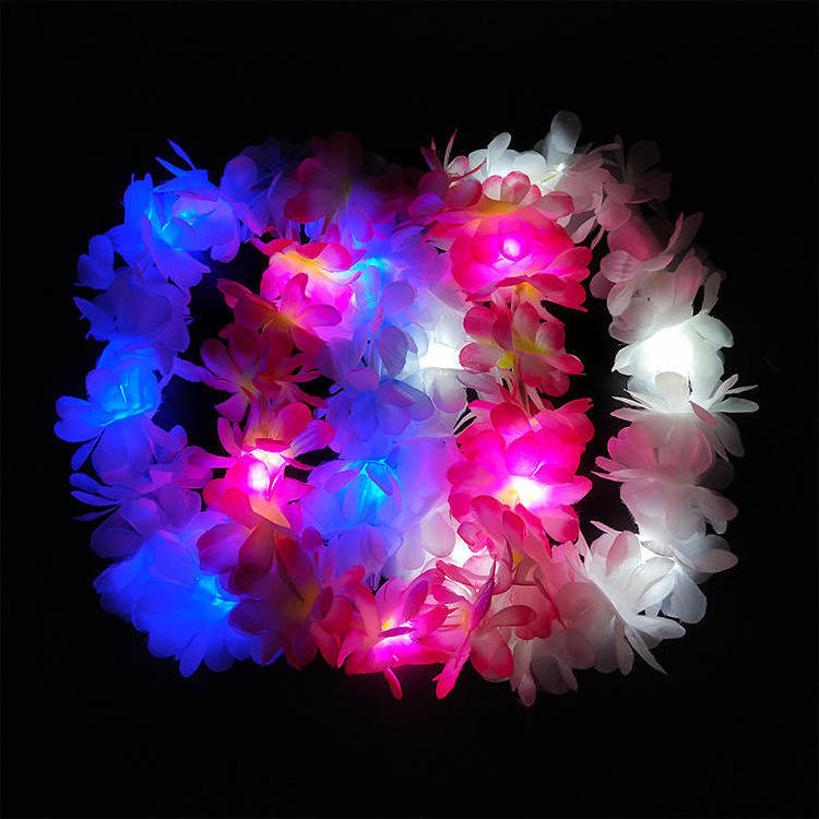 Light Up Leis Necklace Hawaii Christmas Led Light Necklace Hawaiian Lei Necklace Flower for Party Decor