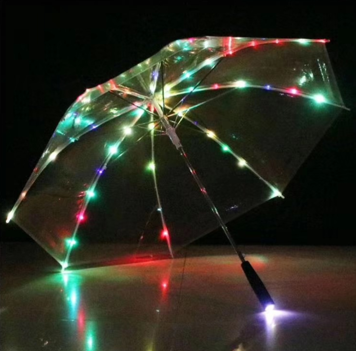 Hot sale 2021  led umbrella logo transparent led light up transparent umbrella's flashlight umbrella in stock