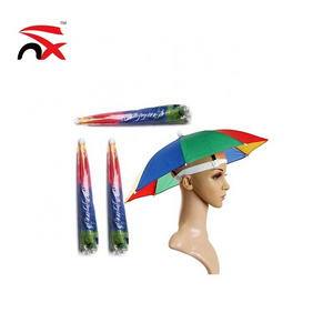 Wholesale 13" Rainbow Umbrella Head Hat for Adults and Kids in Stock Sunny and Rainy Umbrella Folding Manual Plastic Customied