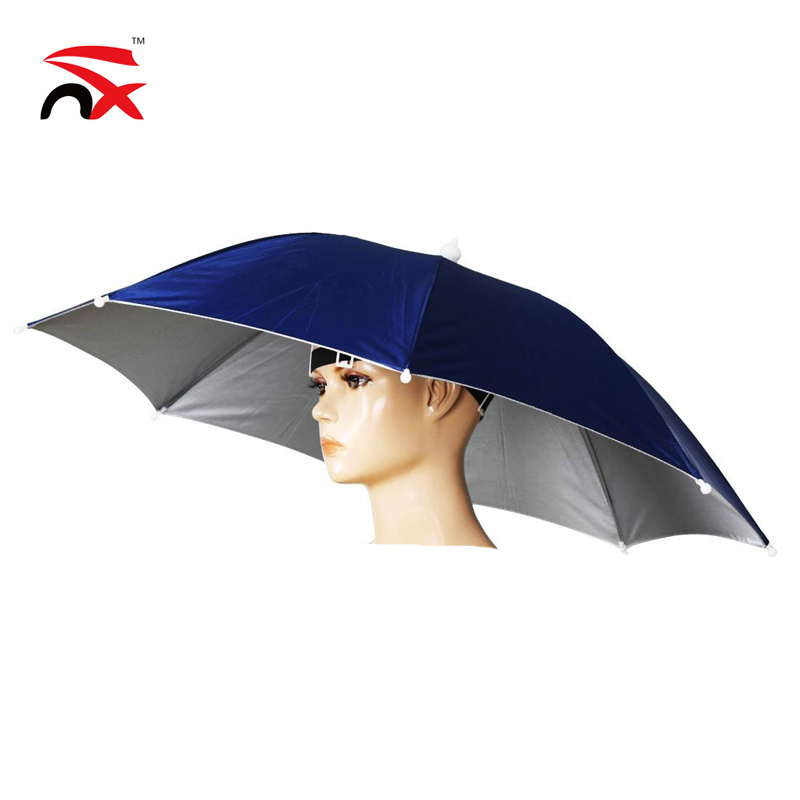 Folding Diameter Elastic Band Fishing Headwear Umbrella Hat Dark Blue