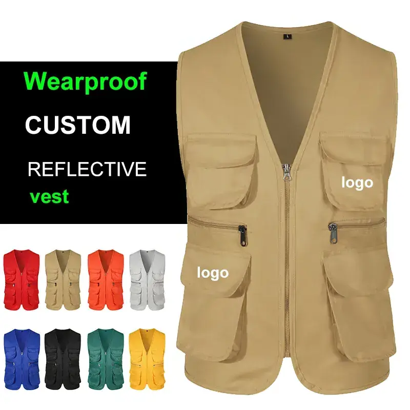 Wholesale Unisex custom logo hot sales outdoor multi pocket polyester cotton fishing photography Journalist jacket vest