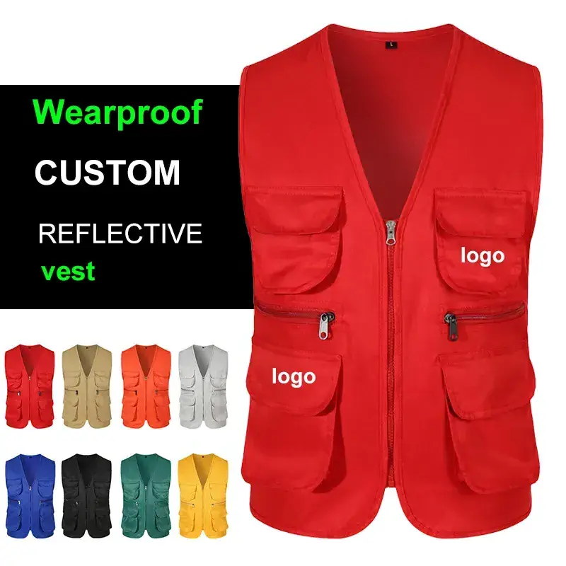 Wholesale Unisex custom logo hot sales outdoor multi pocket polyester cotton fishing photography Journalist jacket vest