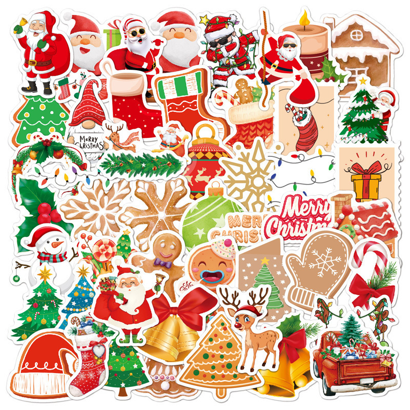 Cross Border Cartoon Graffiti Old Man Tree Snow PVC Christmas Window Sticker Small 50 PCS For Festival Avtivities