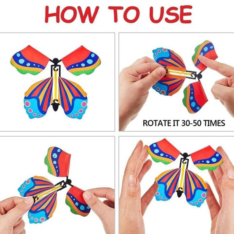 Magic 3D Design Flying Butterfly Fairy Flying Toys Wind up Rubber Band Powered Butterfly Toys Decoration for Colorful Bookmark