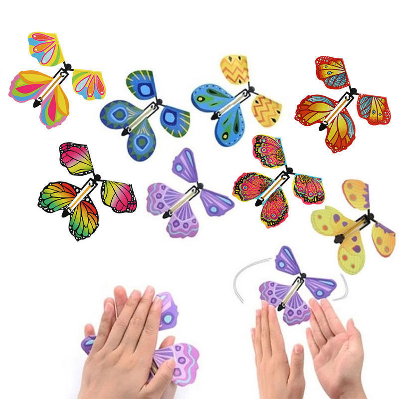 Magic 3D Design Flying Butterfly Fairy Flying Toys Wind up Rubber Band Powered Butterfly Toys Decoration for Colorful Bookmark