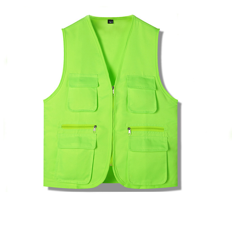 Volunteer Vest Customized Logo Colorful Outdoor Casual Utility Multi Pockets V Neck Running Volunteer Vest