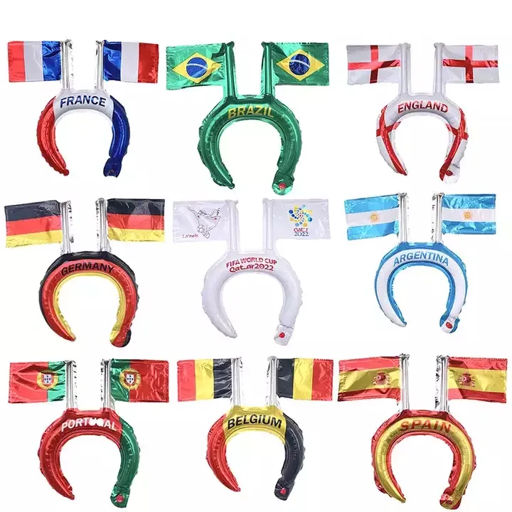 Wholesale Inflatable Party Promotional Party Hair Band Football Sports Fans Country Flag Headband Foil Helium Balloon