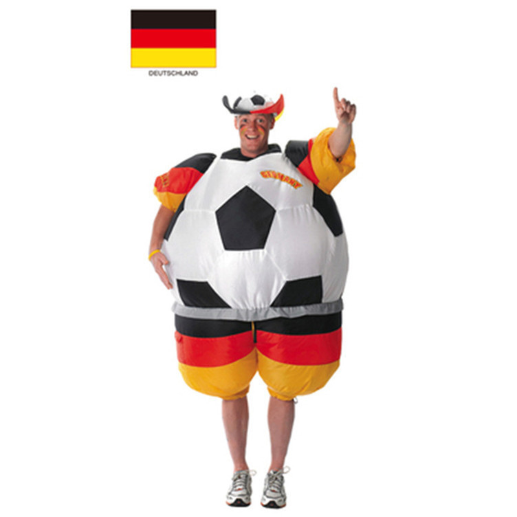 Promotional custom countries flag design football fan inflatable bell suit soccer fan costume