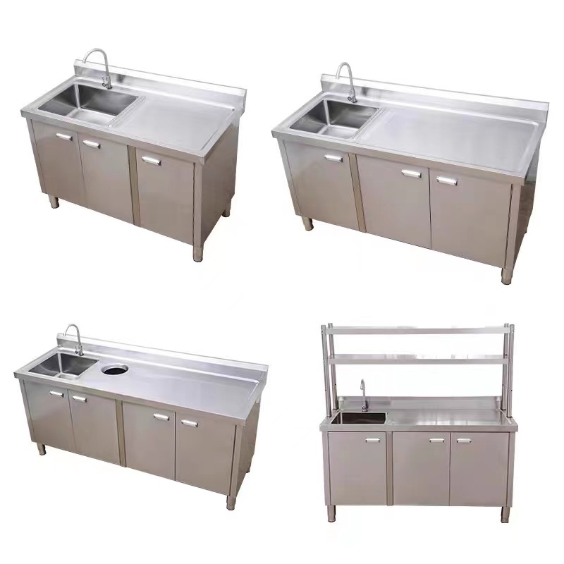 Stainless Steel Work Table Commercial Storages Kitchen Cabinet Counter With Sliding Door Sink Cabinets