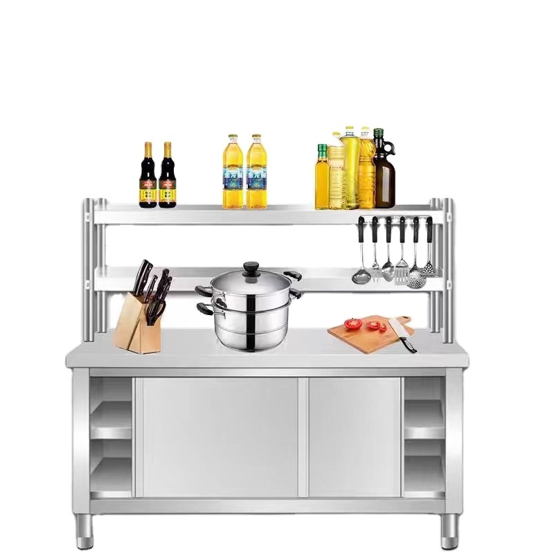 Stainless Steel Work Table Commercial Storages Kitchen Cabinet Counter With Sliding Door Sink Cabinets