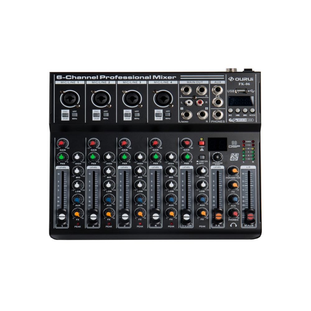 Hot professional Mini 6Channel USB Audio Mixer mini console mobile phone bluetooth connection live recording mixing sound system