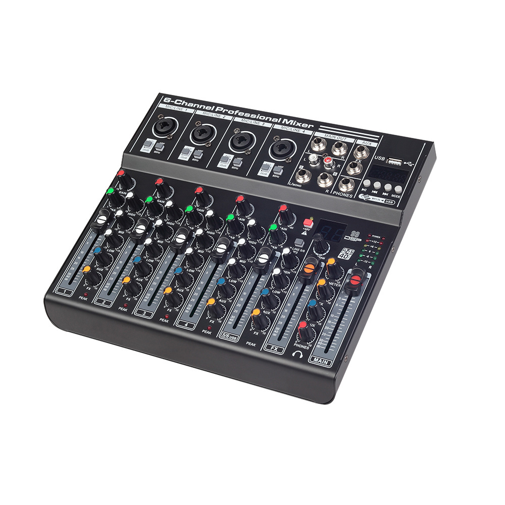 Hot professional Mini 6Channel USB Audio Mixer mini console mobile phone bluetooth connection live recording mixing sound system