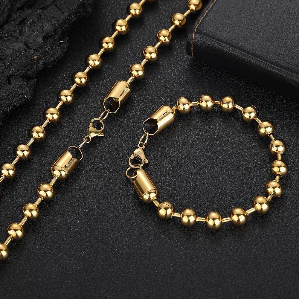 NUOYA Wholesale 8mm Stainless Steel Ball Chain 18k Gold Plated Round Beads Chain Necklace Jewelry For Men Women