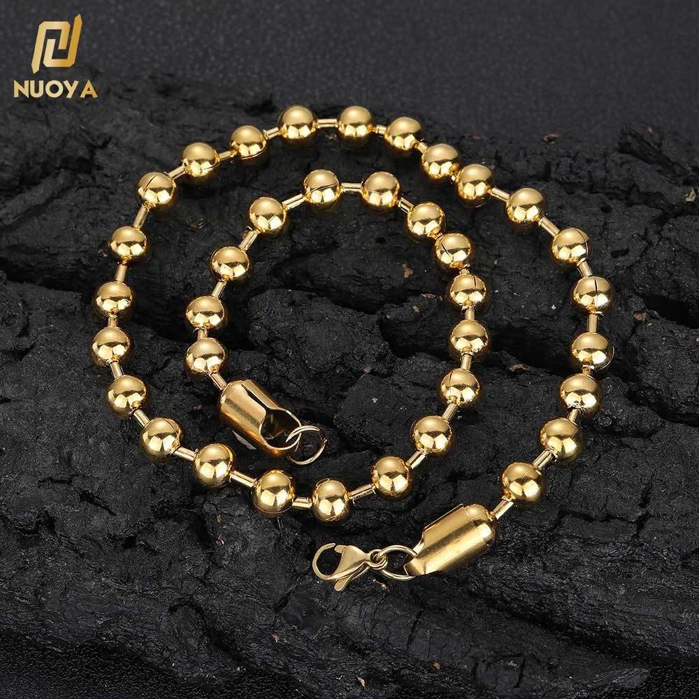 NUOYA Wholesale 8mm Stainless Steel Ball Chain 18k Gold Plated Round Beads Chain Necklace Jewelry For Men Women