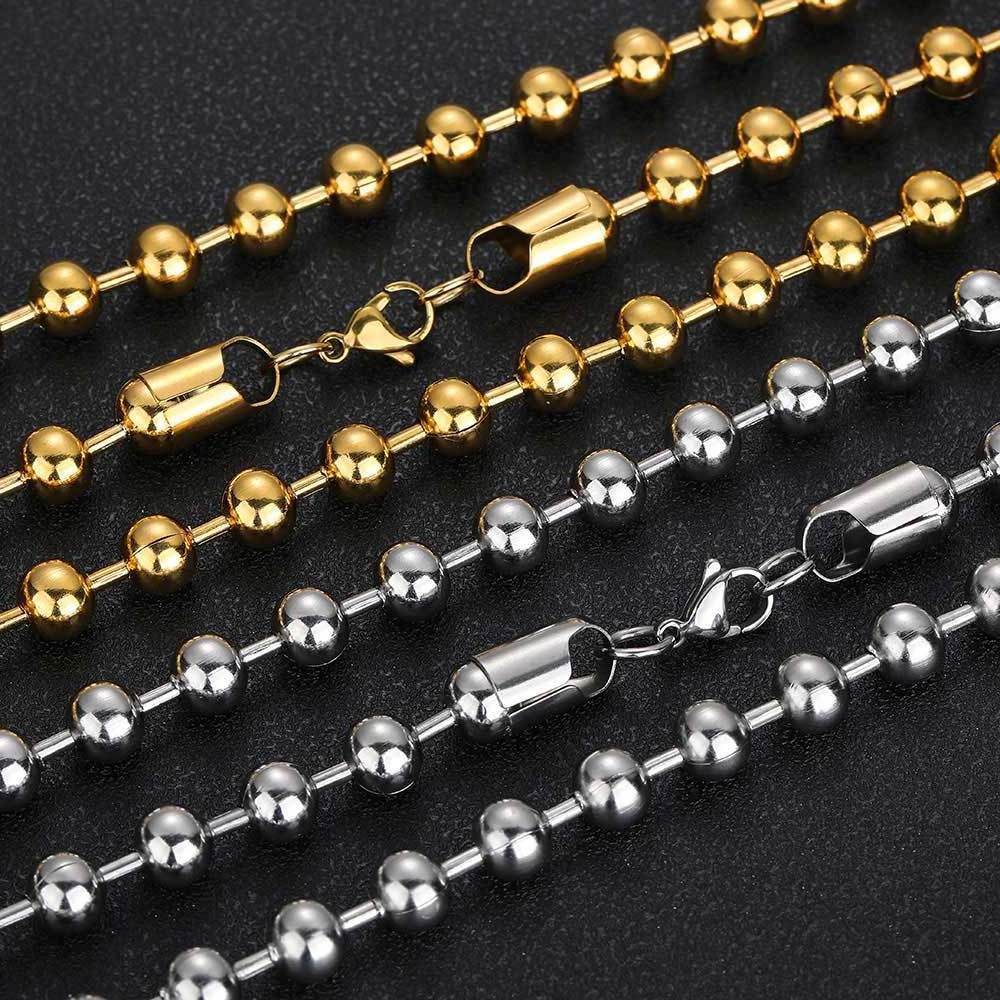 NUOYA Wholesale 8mm Stainless Steel Ball Chain 18k Gold Plated Round Beads Chain Necklace Jewelry For Men Women