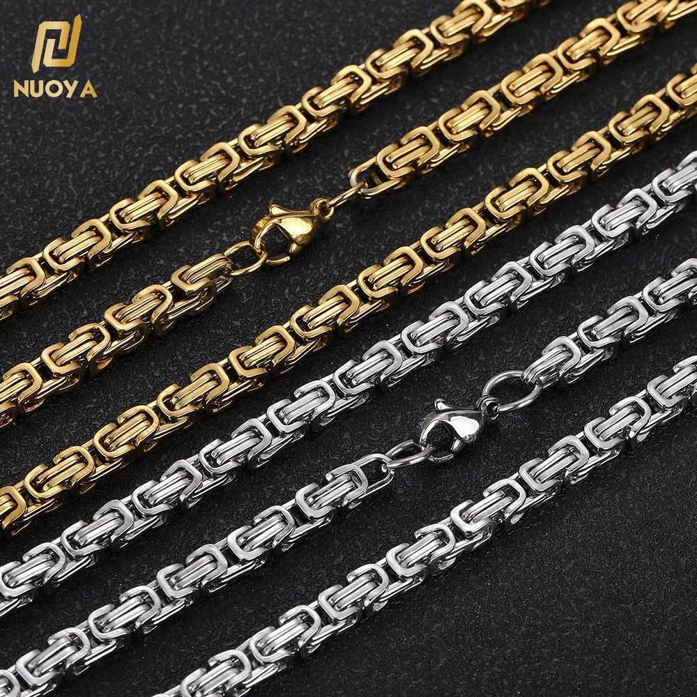 Nuoya 4mm Byzantine Chain Necklace High Quality 304 Stainless Steel 18k Gold Plated Custom Byzantium Chain For Men