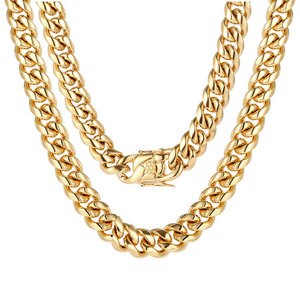 Hip Hop Trendy Chain Collar De Oro Necklace Women  Choker Cuban Link Gold Plated Stainless Steel Jewelry