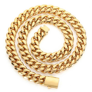 NUOYA Custom Logo Miami Cuban Link Chain Stainless Steel Hip Hop Jewelry 14K/18K Gold Plated Cuban Chain men's Necklace