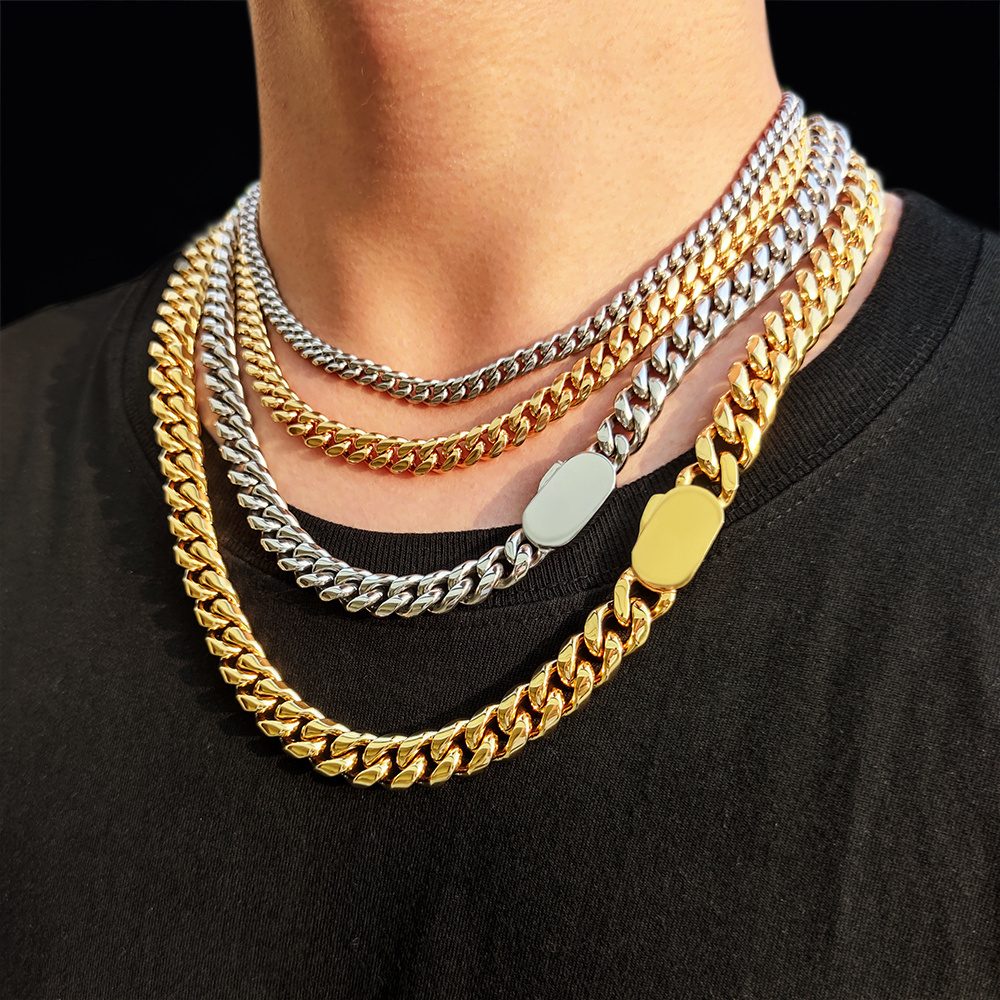 NUOYA 8mm Hip Hop Cuban Link Necklace Jewelry Customizable Logo PVD Plated Stainless Steel Necklace For Men