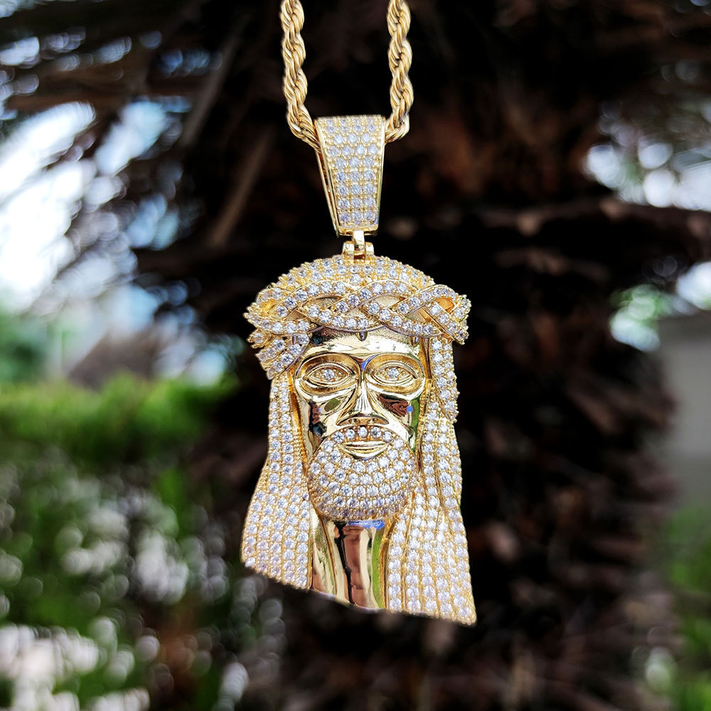 Hip Hop Iced Out Big Pendant Jesus Face Head Pendant White Gold Plated Jesus Pendant