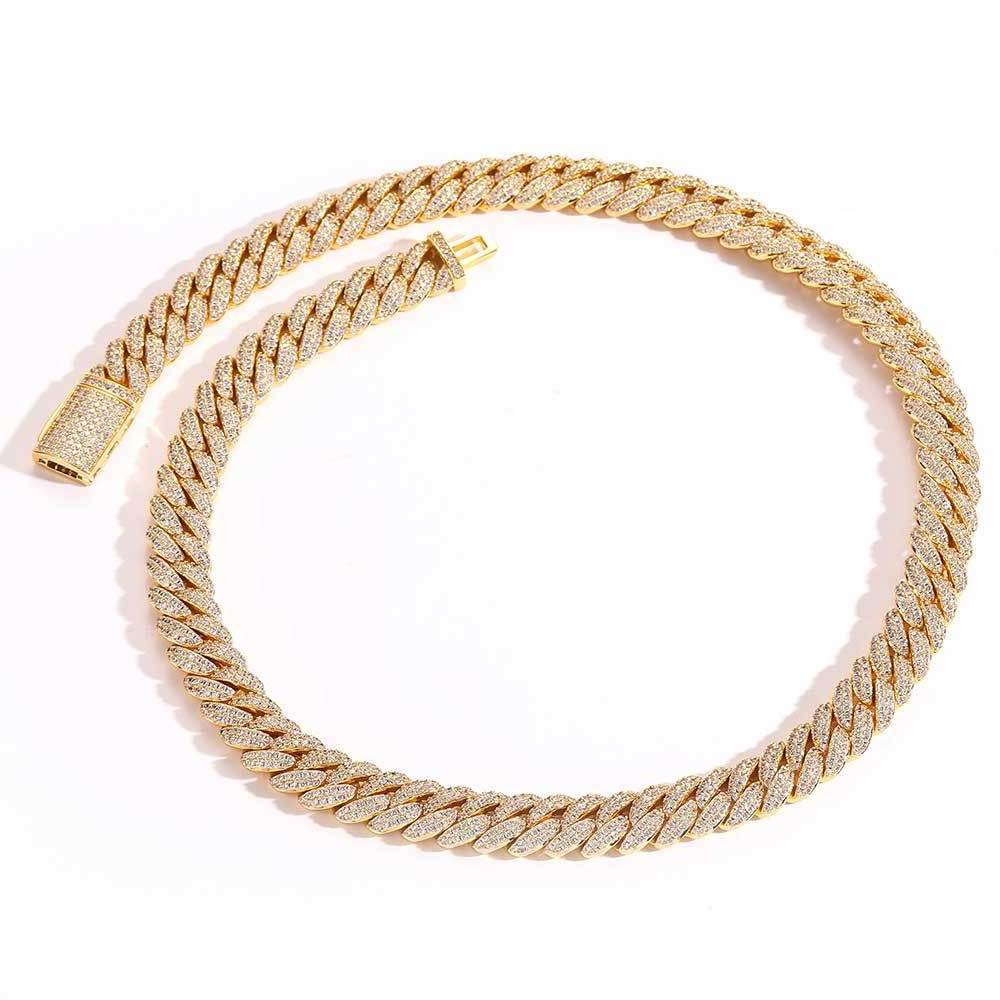 Nuoya 10mm Lab diamond cuban link chain 18K Gold Plated Iced Out Miami Cuban Chain Necklace for Men Women