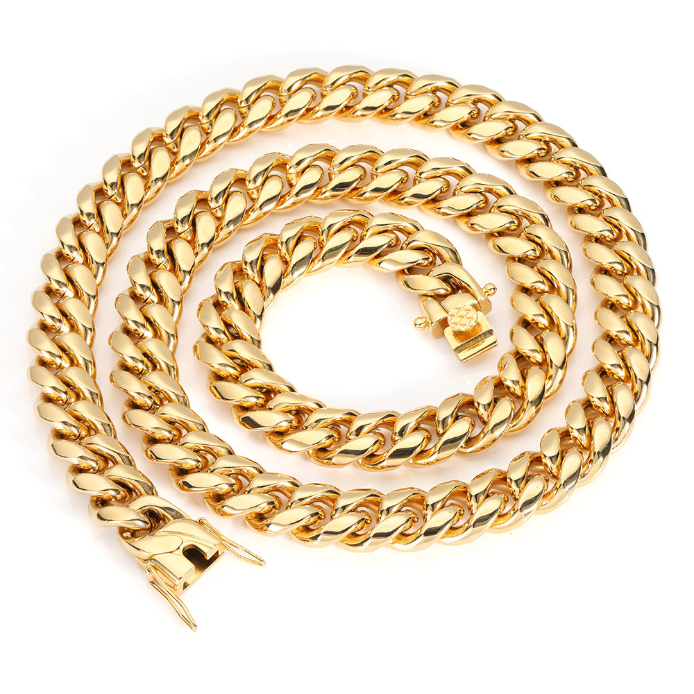 Hip Hop Trendy Chain Collar De Oro Necklace Women  Choker Cuban Link Gold Plated Stainless Steel Jewelry