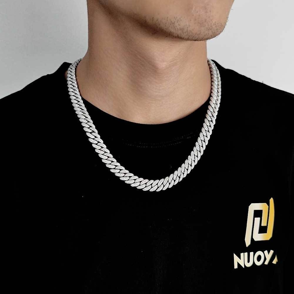 Nuoya 10mm Lab diamond cuban link chain 18K Gold Plated Iced Out Miami Cuban Chain Necklace for Men Women