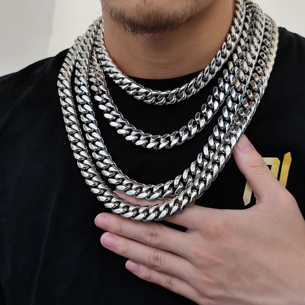 High Quality Stainless Steel Cuban Link Chain 18K Gold PVD Plated Miami Cuban Link Chain Necklace Men's Hip Hop Necklace Jewelry