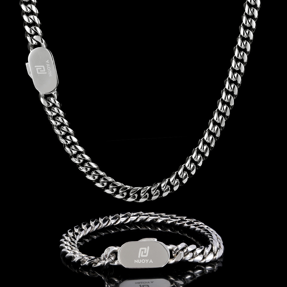 NUOYA 8mm Hip Hop Cuban Link Necklace Jewelry Customizable Logo PVD Plated Stainless Steel Necklace For Men