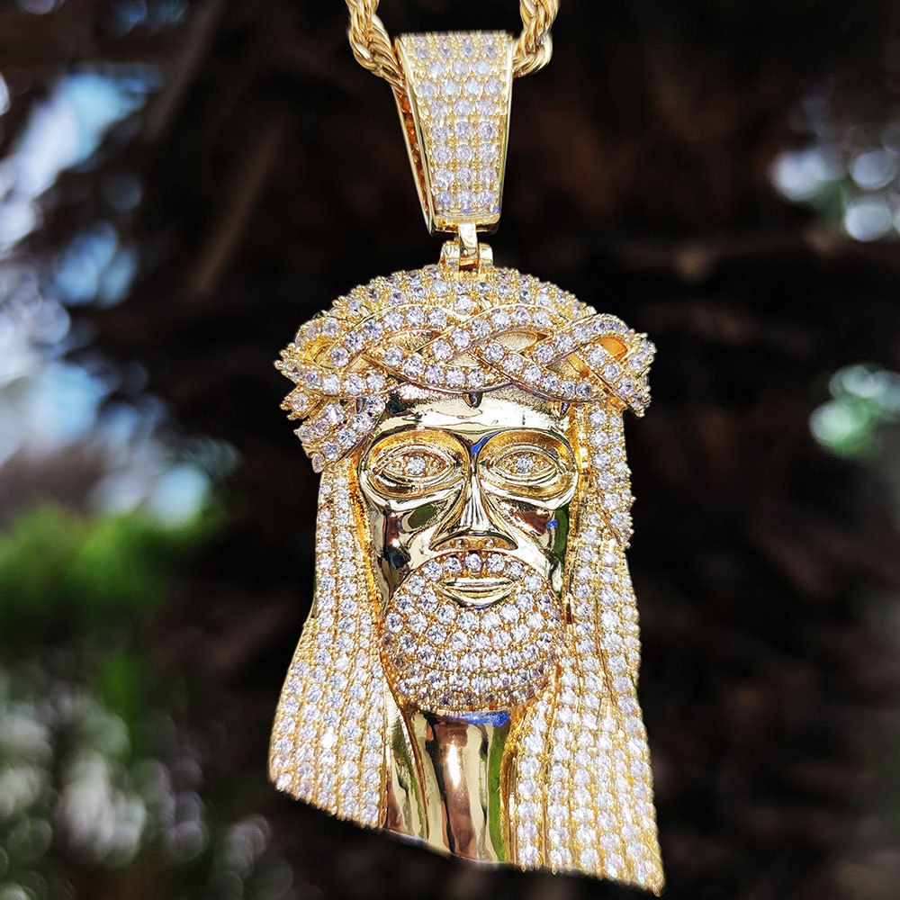 Hip Hop Iced Out Big Pendant Jesus Face Head Pendant White Gold Plated Jesus Pendant