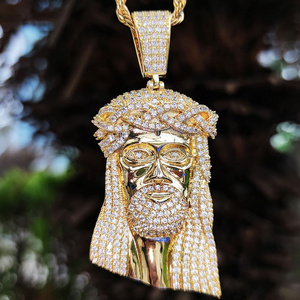 Hip Hop Iced Out Big Pendant Jesus Face Head Pendant White Gold Plated Jesus Pendant