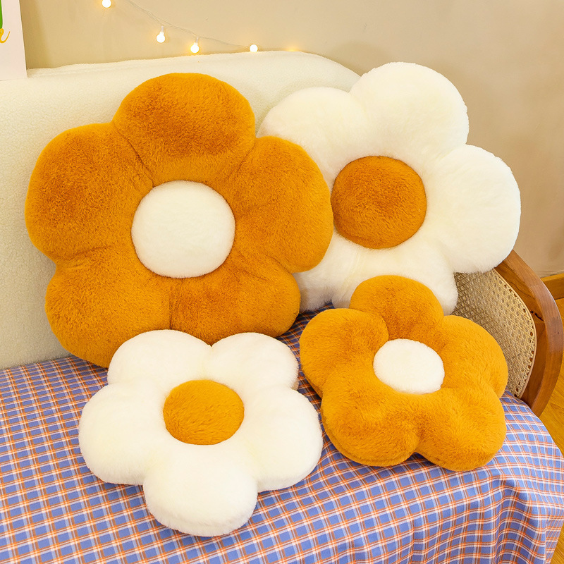 Wholesale Cross-Border Small Daisy Flower Cushion Flower Plush Pillow Seat Cushion Rabbit Velvet Nap Pillow Backrest Pillow