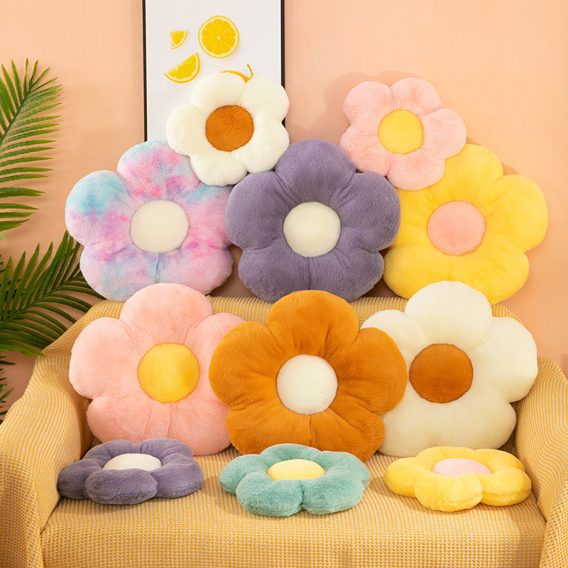 Wholesale Cross-Border Small Daisy Flower Cushion Flower Plush Pillow Seat Cushion Rabbit Velvet Nap Pillow Backrest Pillow