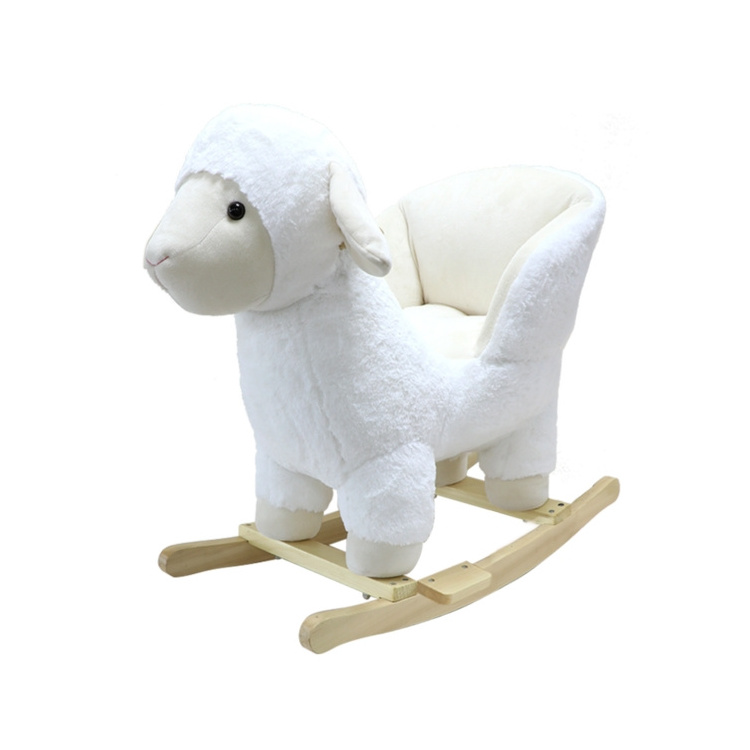 Sheep Wooden Kids Rocking Horse Toy Plush Animal Baby Rocker Horse